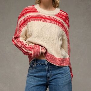 American Eagle Red and Cream Sweater